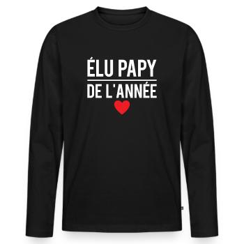 Élu papy de l'année meilleur grand-père - T-shirt manches longues Premium bio Homme - noir - Devant - Nico (187cm)