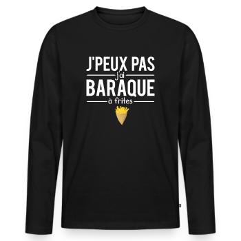 J'peux pas j'ai baraque à frites belgique humour - T-shirt manches longues Premium bio Homme - noir - Devant - Nico (187cm)