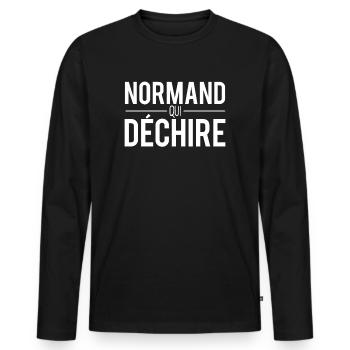 Normand qui déchire habitant normandie humour - T-shirt manches longues Premium bio Homme - noir - Devant - Nico (187cm)