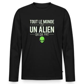 Tout le monde est un alien humour extra terrestre - T-shirt manches longues Premium bio Homme - noir - Devant - Nico (187cm)