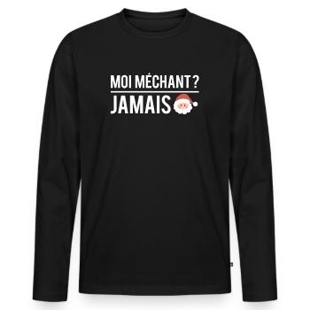 Moi méchant jamais humour père noël - T-shirt manches longues Premium bio Homme - noir - Devant - Nico (187cm)