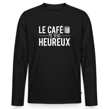 Le café me rend heureux tasse de café humour - T-shirt manches longues Premium bio Homme - noir - Devant - Nico (187cm)