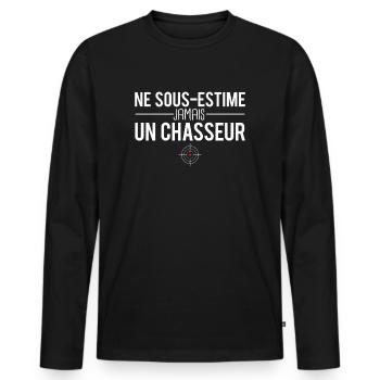 Ne sous estime jamais un chasseur chasse humour - T-shirt manches longues Premium bio Homme - noir - Devant - Nico (187cm)