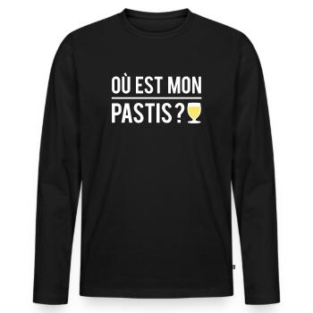 Où est mon pastis alcool jaune apéro humour - T-shirt manches longues Premium bio Homme - noir - Devant - Nico (187cm)