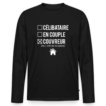 Couvreur célibataire blague couvreur humour - T-shirt manches longues Premium bio Homme - noir - Devant - Nico (187cm)