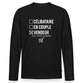 Célibataire en couple vendeur humour - T-shirt manches longues Premium bio Homme - noir - Devant - Nico (187cm)