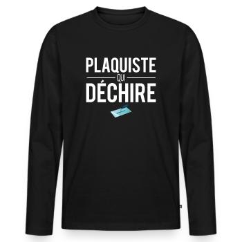 Plaquiste qui déchire blague métier humour - T-shirt manches longues Premium bio Homme - noir - Devant - Nico (187cm)