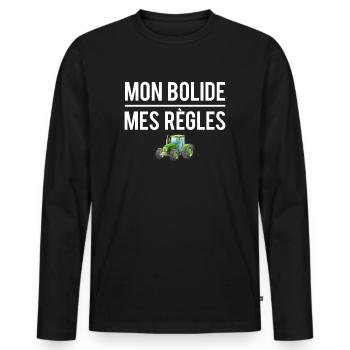 Mon bolide mes règles agriculteur tracteur - T-shirt manches longues Premium bio Homme - noir - Devant - Nico (187cm)
