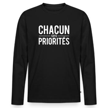 Chacun ses priorités phrase motivation - T-shirt manches longues Premium bio Homme - noir - Devant - Nico (187cm)