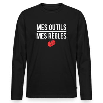 Mes outils mes règles cadeau bricoleur humour - T-shirt manches longues Premium bio Homme - noir - Devant - Nico (187cm)