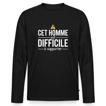 Cet homme est difficile à supporter grincheux - T-shirt manches longues Premium bio Homme - noir - Devant - Nico (187cm)
