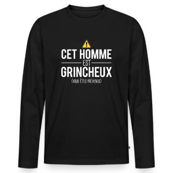 Homme de mauvaise humeur cadeau homme humour - T-shirt manches longues Premium bio Homme - noir - Devant - Nico (187cm)