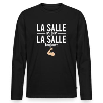 La salle un jour la salle toujours musculation - T-shirt manches longues Premium bio Homme - noir - Devant - Nico (187cm)
