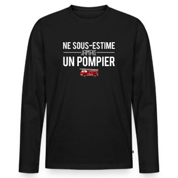 Ne sous estime jamais un pompier métier profession - T-shirt manches longues Premium bio Homme - noir - Devant - Nico (187cm)