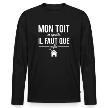 Mon toit m'appelle il faut que je file couvreur - T-shirt manches longues Premium bio Homme - noir - Devant - Nico (187cm)