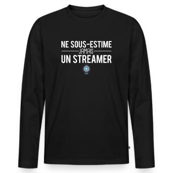 Ne sous estime jamais un streamer streaming humour - T-shirt manches longues Premium bio Homme - noir - Devant - Nico (187cm)