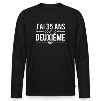 J'ai 35 ans pour la deuxième fois cadeau 70 ans - T-shirt manches longues Premium bio Homme - noir - Devant - Nico (187cm)