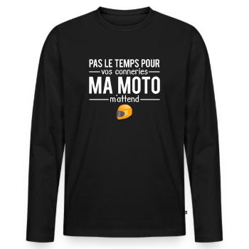 Pas le temps ma moto m'attend blague motard humour - T-shirt manches longues Premium bio Homme - noir - Devant - Nico (187cm)