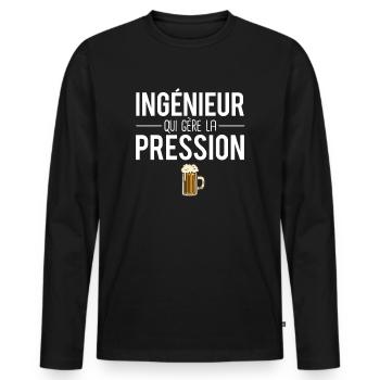 Ingénieur qui gère la pression bière humour - T-shirt manches longues Premium bio Homme - noir - Devant - Nico (187cm)