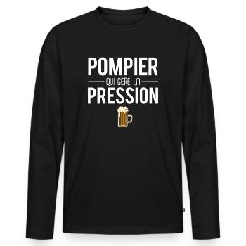 Pompier qui gère la pression métier humour - T-shirt manches longues Premium bio Homme - noir - Devant - Nico (187cm)