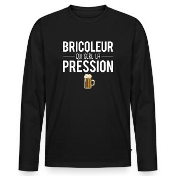 Bricoleur qui gère la pression bricolage humour - T-shirt manches longues Premium bio Homme - noir - Devant - Nico (187cm)