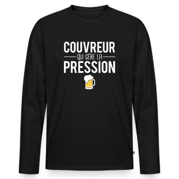 Couvreur qui gère la pression métier profession - T-shirt manches longues Premium bio Homme - noir - Devant - Nico (187cm)