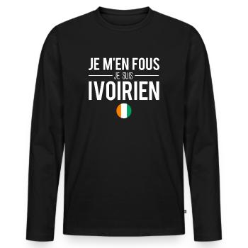 Je m'en fous je suis ivoirien côte d'ivoire humour - T-shirt manches longues Premium bio Homme - noir - Devant - Nico (187cm)