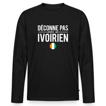 Déconne pas avec un ivoirien côte d'ivoire humour - T-shirt manches longues Premium bio Homme - noir - Devant - Nico (187cm)