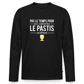 Pas le temps pour vos conneries pastis jaune apéro - T-shirt manches longues Premium bio Homme - noir - Devant - Nico (187cm)