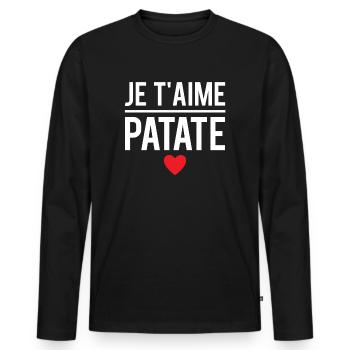 Je t'aime patate blague couple humour - T-shirt manches longues Premium bio Homme - noir - Devant - Nico (187cm)