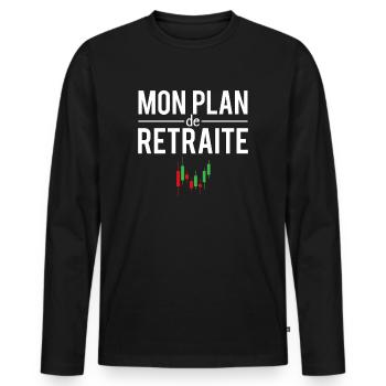 Mon plan de retraite blague trader métier humour - T-shirt manches longues Premium bio Homme - noir - Devant - Nico (187cm)