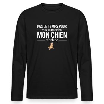 Pas le temps mon chien m'attend animal - T-shirt manches longues Premium bio Homme - noir - Devant - Nico (187cm)