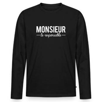 Monsieur le responsable chef patron humour - T-shirt manches longues Premium bio Homme - noir - Devant - Nico (187cm)