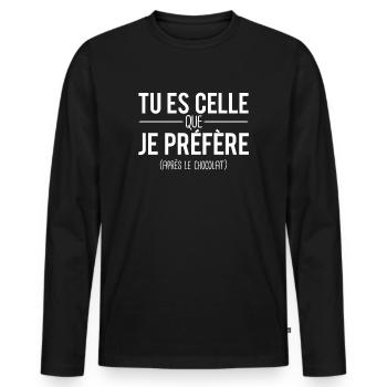 Tu es celle que je préfère après le chocolat - T-shirt manches longues Premium bio Homme - noir - Devant - Nico (187cm)