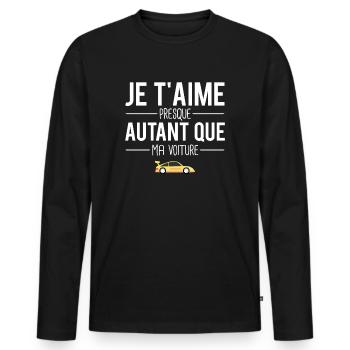Je t'aime presque autant que ma voiture couple - T-shirt manches longues Premium bio Homme - noir - Devant - Nico (187cm)
