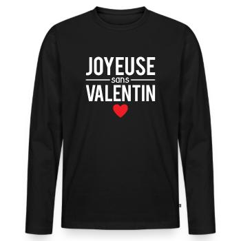 Joyeuse sans valentin blague célibataire humour - T-shirt manches longues Premium bio Homme - noir - Devant - Nico (187cm)
