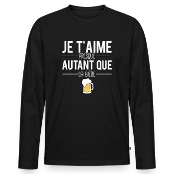 Je t'aime presque autant que la bière pression - T-shirt manches longues Premium bio Homme - noir - Devant - Nico (187cm)