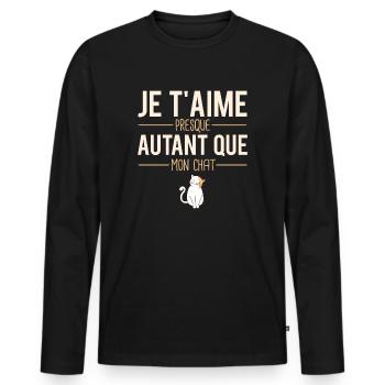 Je t'aime presque autant que mon chat humour - T-shirt manches longues Premium bio Homme - noir - Devant - Nico (187cm)