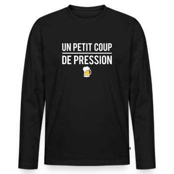 Petit coup de pression bière apéro humour - T-shirt manches longues Premium bio Homme - noir - Devant - Nico (187cm)
