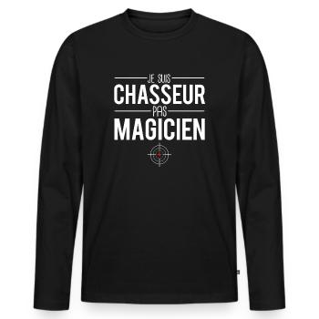 Je suis chasseur pas magicien chasse humour - T-shirt manches longues Premium bio Homme - noir - Devant - Nico (187cm)