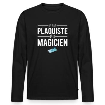 Je suis plaquiste pas magicien métier rénovation - T-shirt manches longues Premium bio Homme - noir - Devant - Nico (187cm)