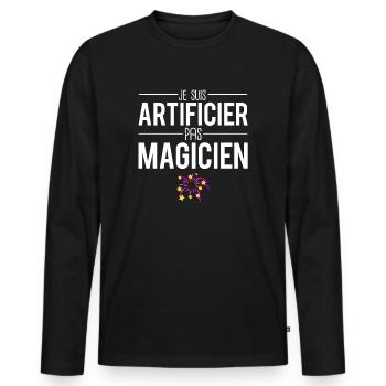 Je suis artificier pas magicien feu d'artifice - T-shirt manches longues Premium bio Homme - noir - Devant - Nico (187cm)