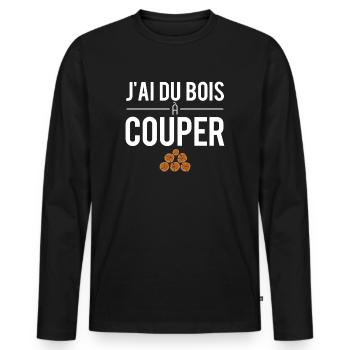 J'ai du bois à couper bûcheron métier humour - T-shirt manches longues Premium bio Homme - noir - Devant - Nico (187cm)