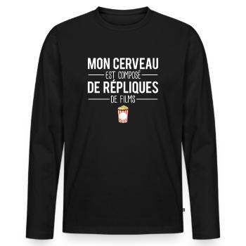 Mon cerveau est compose de répliques de films - T-shirt manches longues Premium bio Homme - noir - Devant - Nico (187cm)