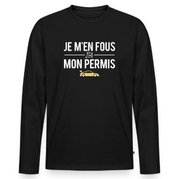 Je m'en fous j'ai mon permis jeune conducteur - T-shirt manches longues Premium bio Homme - noir - Devant - Nico (187cm)