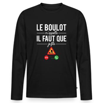 Le boulot m'appelle il faut que je file humour - T-shirt manches longues Premium bio Homme - noir - Devant - Nico (187cm)