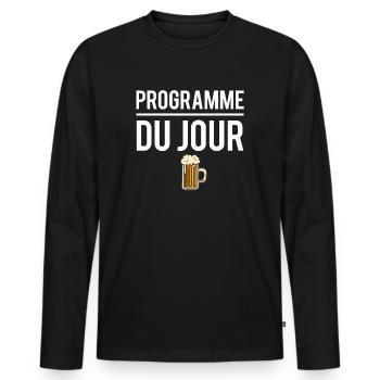 Programme du jour bière alcool apéro humour - T-shirt manches longues Premium bio Homme - noir - Devant - Nico (187cm)