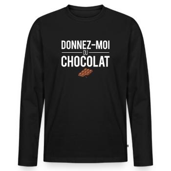 Donnez moi du chocolat sucre dessert humour - T-shirt manches longues Premium bio Homme - noir - Devant - Nico (187cm)