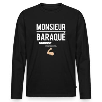 Monsieur baraqué muscle salle de sport humour - T-shirt manches longues Premium bio Homme - noir - Devant - Nico (187cm)