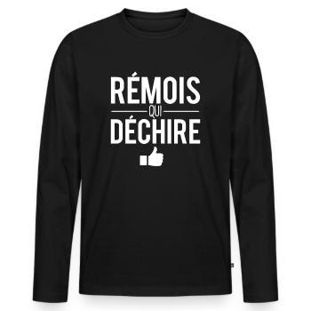 Rémois qui déchire habitant reims ville france - T-shirt manches longues Premium bio Homme - noir - Devant - Nico (187cm)